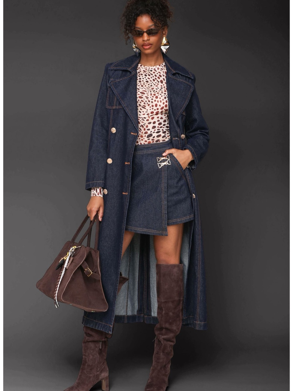 This is the AVEC LES FILLES Denim Trench in a dark classic wash, featuring uniqu